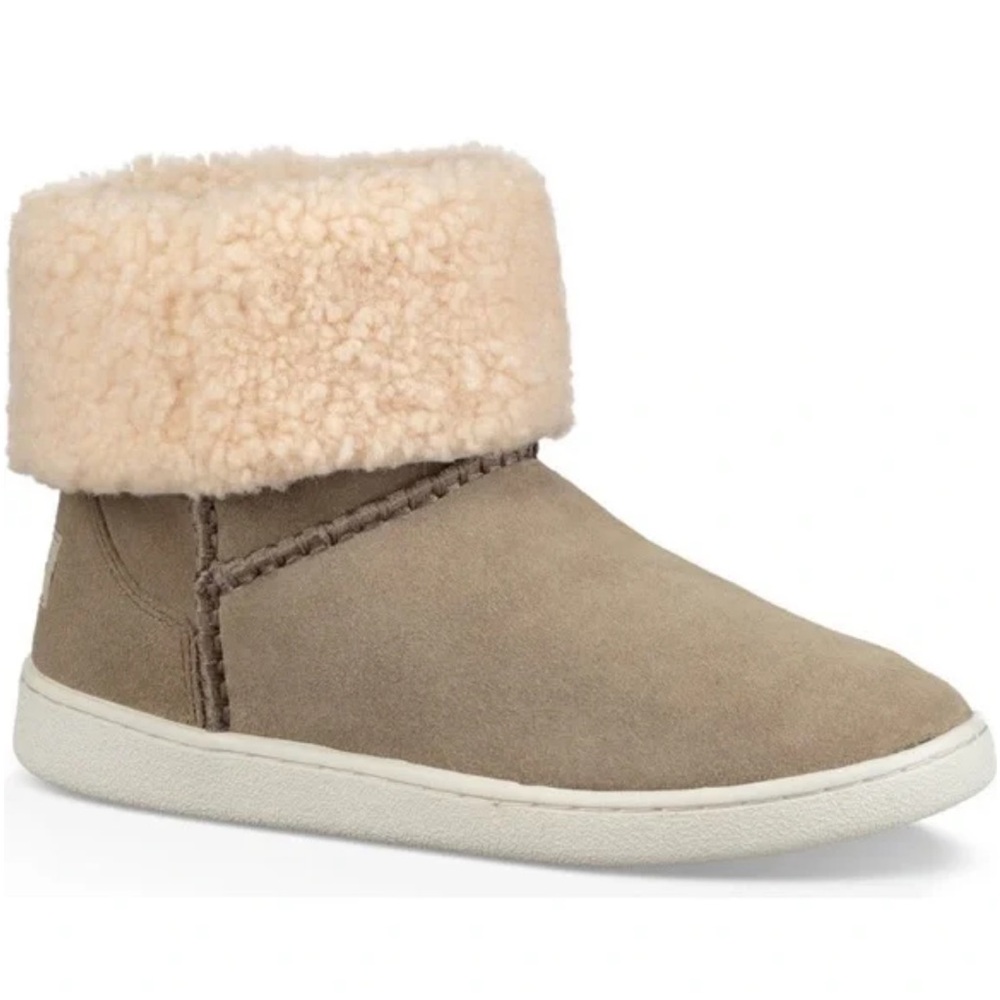 Ugg Taupe Mika Suede Ankle Boots with Shearling Cuff